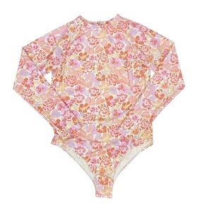 Rusty Surf Paddlesuit Long Sleeve Floral Open Back One-Piece Swimsuit Large